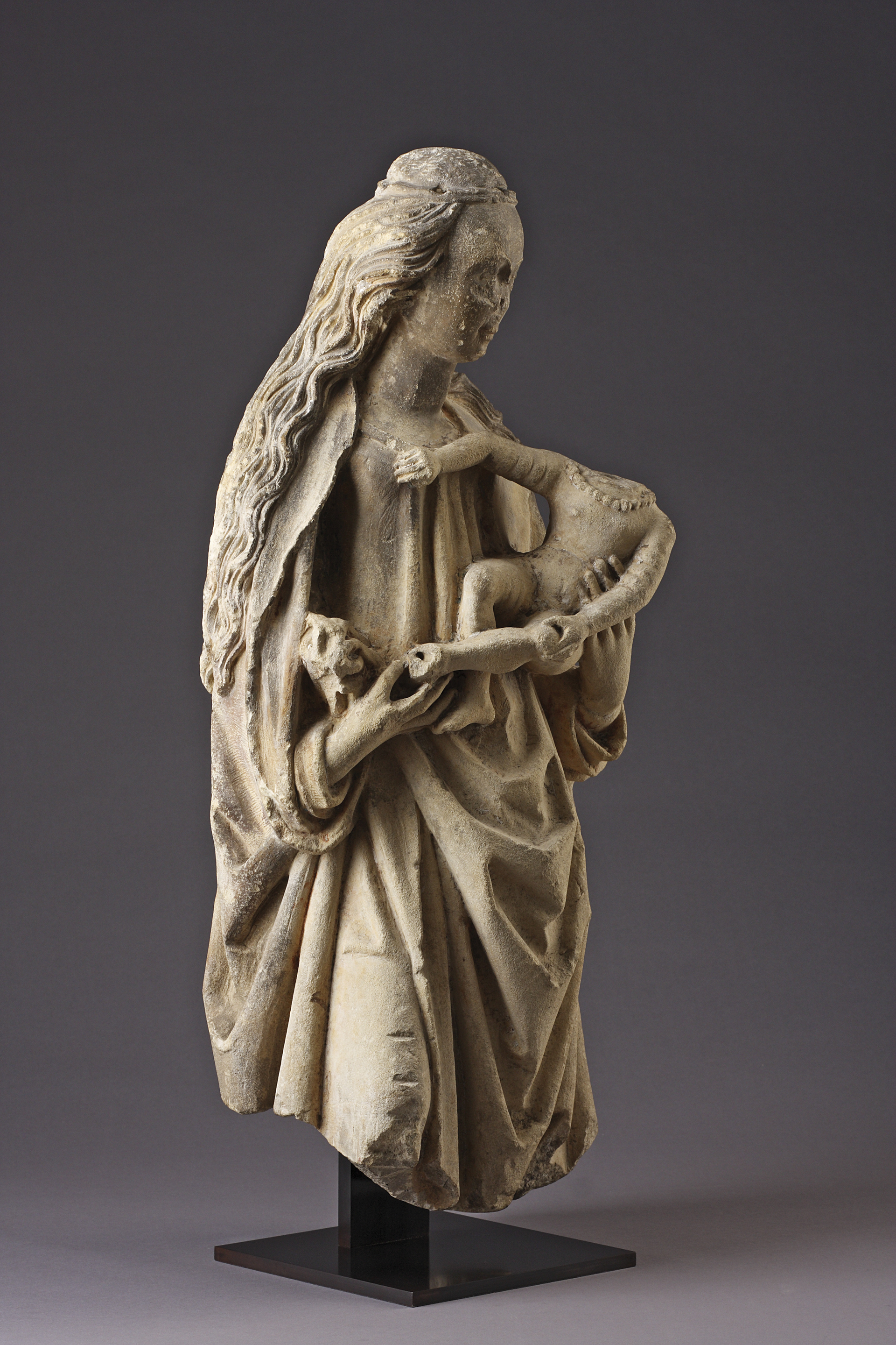 Medieval South Netherlands Brabant Limestone Sculpture of the Virgin and Child